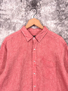 Proper Cloth 100% Linen Dress Shirt 16.5 / 37 Mens Washed Red